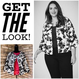 EUC Merona Sz L One-Button B&W Floral Crop Blazer